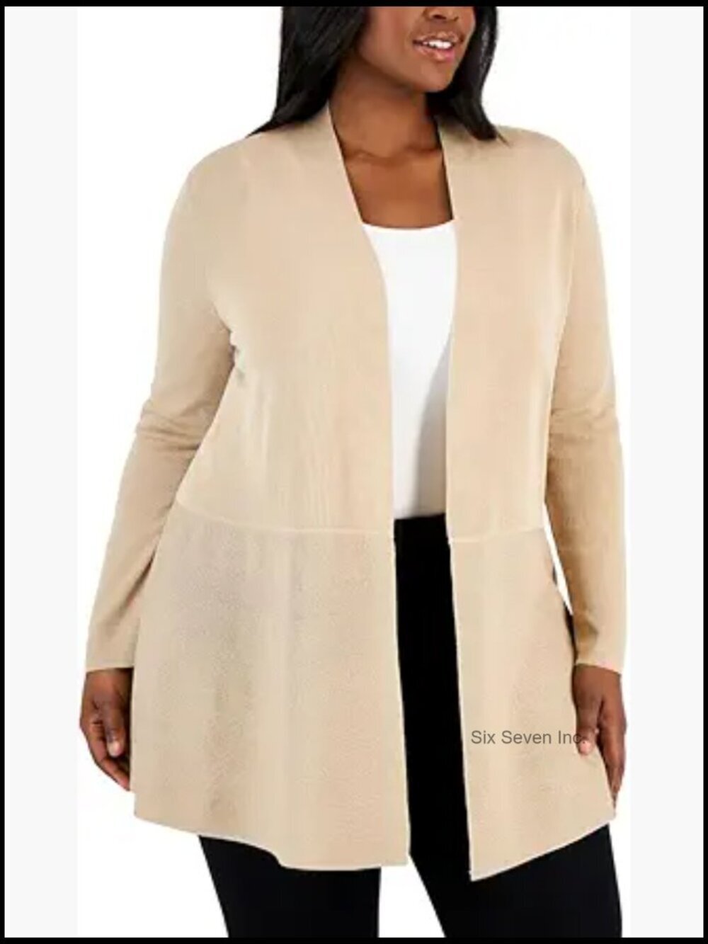 Plus-Size Long Sleeve Cardigan Sweater - Open Neck, Pull On